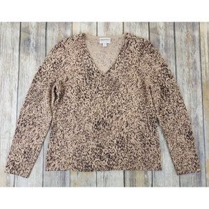 Charter Club Petite 2 Ply 100% Cashmere Sweater Womens Size PM Beige Cheetah